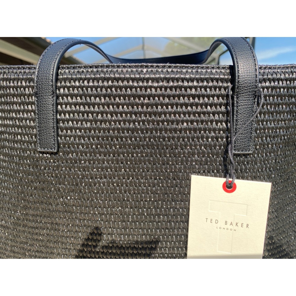 NEW Ted Baker London The Icon Tote Black Woven Straw Logo Shoulder Bag NEW - Picture 13 of 16